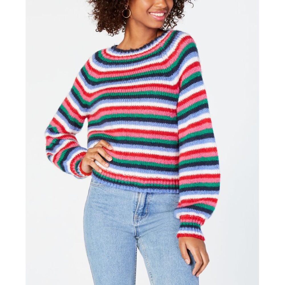 Crave Fame Juniors Fluffy Striped Sweater